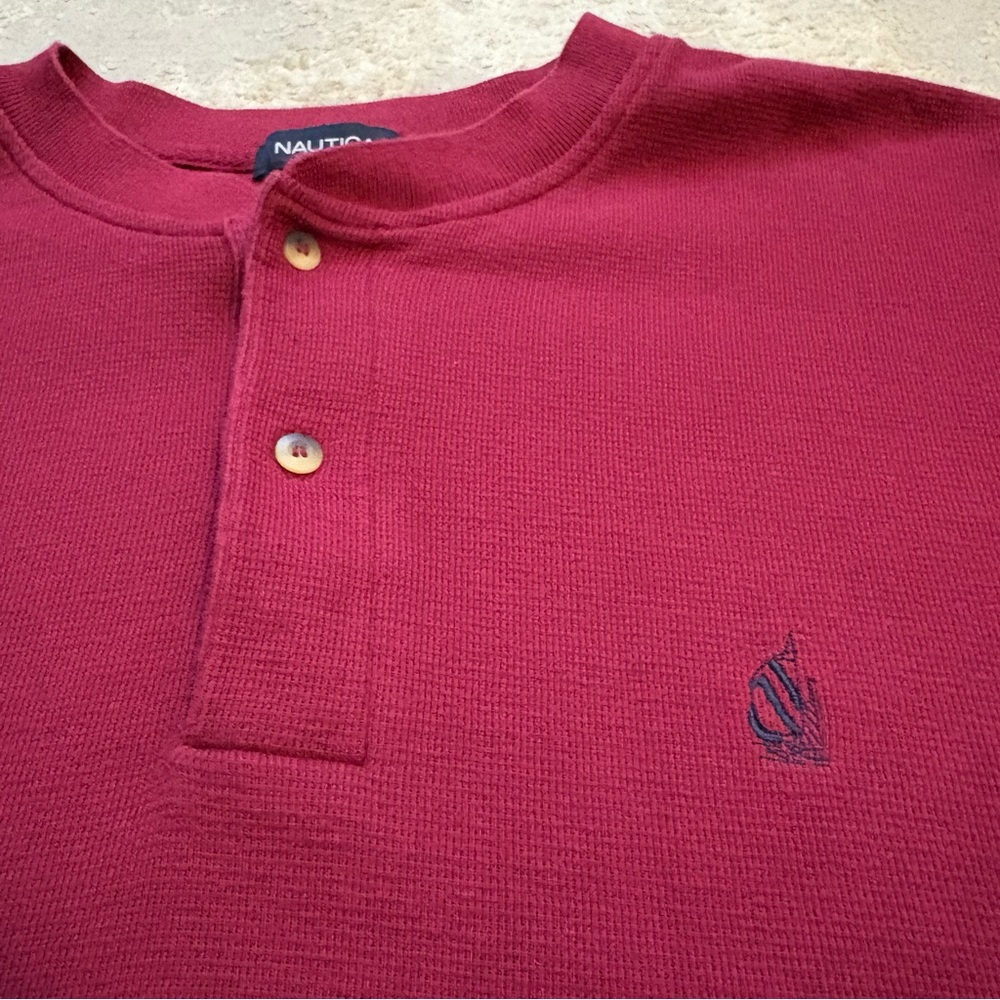 Nautica Men's Burgundy Long Sleeve Waffle Knit Henley Shirt Size Xlarge - Picture 5 of 11